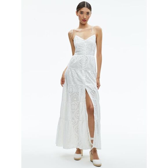 ALICE + OLIVIA SHANTELLA TIERED BUTTON FRONT MAXI DRESS SIZE US6 $595 - Picture 4 of 12